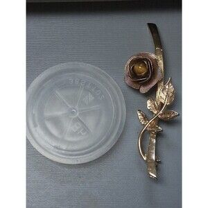 Vintage Gold Tone Rose Pin Brooch  2-1/2" Long